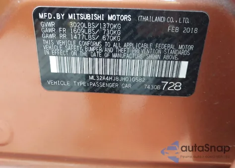 2018 Mitsubishi Mirage Se z USA, uszkodzony, nr VIN ML32A4HJ8JH010582
